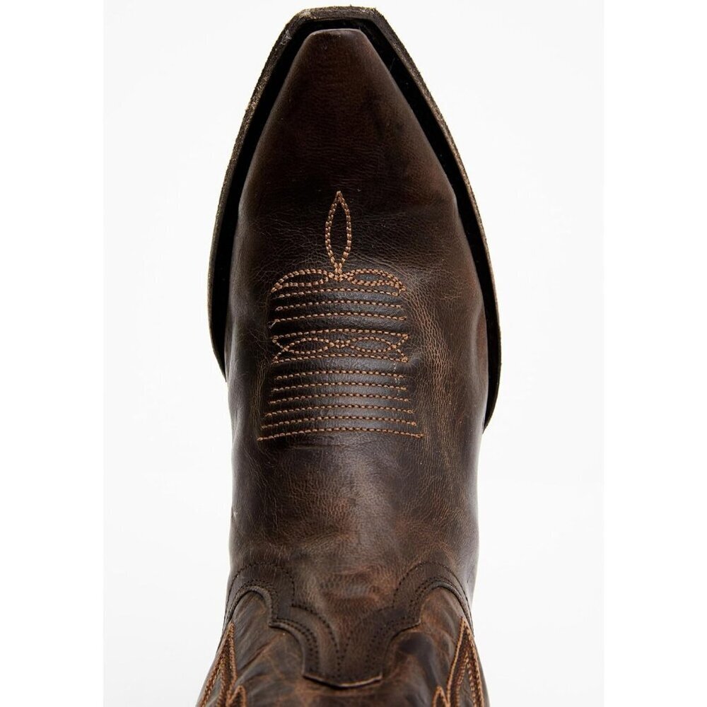 Women's Embroidered Chunky Heel Mid Calf Pointed Toe Cowgirl Boot Chocolate - Picture 2 of 6